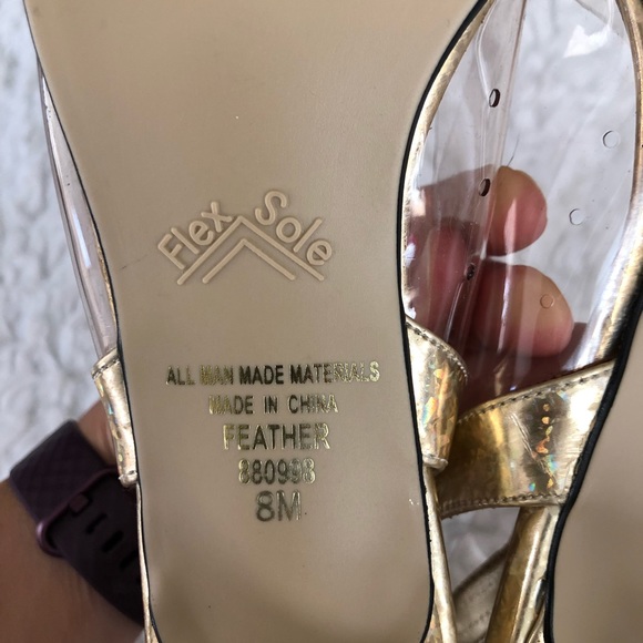 Vintage Amanda gold & clear sling back heels, 8M - Picture 9 of 9